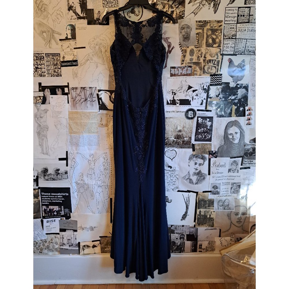 Beaded & Embroidered Navy Blue Gown